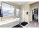This bathroom features a soaking tub and a separate glass-enclosed shower and walk in closet at 11871 Se 91St Cir, Summerfield, FL 34491