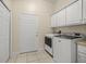 A well-organized laundry room featuring modern washer and dryer units and built-in cabinets at 4812 Se 12Th Pl, Ocala, FL 34471