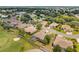 Aerial view showcases a neighborhood near golf course and a pond surrounded by lush trees at 13495 Se 93Rd Court Rd, Summerfield, FL 34491