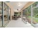 Covered screened patio with seating, hot tub, and view of the private backyard at 18328 Sw 73Rd Loop, Dunnellon, FL 34432