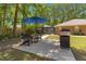 Outdoor patio featuring a lounge area with umbrella and chairs, plus a stainless steel grill perfect for outdoor entertaining at 200 Se 145Th St, Summerfield, FL 34491