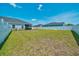 Spacious backyard featuring a well-kept lawn, white privacy fence, and screened-in lanai at 5621 Sw 90Th Ln, Ocala, FL 34476