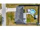 Aerial view of a home featuring a backyard pool, patio area, privacy fence, and extended driveway at 7 Larch Dr, Ocala, FL 34480