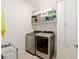 Efficient laundry room with modern washer, dryer, and built-in shelving for organized storage and convenience at 6265 Sw 88Th Loop, Ocala, FL 34476