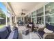 Covered patio with a ceiling fan, wicker furniture, dining table, and sliding glass doors to the house at 7263 Sw 99Th Cir, Ocala, FL 34481