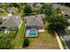 Aerial view showcasing the screened-in pool, surrounding landscaping, and neighborhood at 6984 Sw 94Th Ct, Ocala, FL 34481