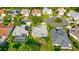 An aerial shot highlighting a property neighboring other homes, a lawn, and mature trees at 1308 La Estrellita Way, The Villages, FL 32162