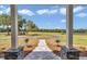 Inviting covered porch showcasing stone columns and views of the expansive front yard at 1631 W Hwy 329, Citra, FL 32113