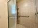 Tiled shower with a handrail and frosted glass door at 16405 Sw 14Th Avenue Rd, Ocala, FL 34473