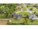 Aerial view of fenced backyard featuring a playground and verdant lawn with mature trees at 380 Ne 53Rd St, Ocala, FL 34479