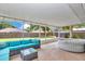 Enclosed patio boasts comfortable seating and an inflatable hot tub overlooking the serene backyard at 4085 Ne 17Th Ave, Ocala, FL 34479