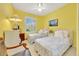 This bedroom has yellow walls, shutters and two twin beds with light colored bedding at 6683 Sw 97Th Terrace Rd, Ocala, FL 34481