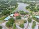 Overhead shot showcasing community amenities: a pool, tennis court, and lake for leisure at 9 Bahia Trace Loop, Ocala, FL 34472