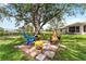 Outdoor patio area with seating and decor under a large shade tree at 106 Pine Trce, Ocala, FL 34472