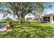 Expansive backyard with mature tree, screened patio and verdant green space at 106 Pine Trce, Ocala, FL 34472