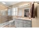 Bathroom with tile, glass enclosed shower, toilet and modern vanity at 8732 Sw 60Th Cir, Ocala, FL 34476
