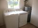 Functional laundry room with a washer, dryer, and window, offering convenience and practicality at 14695 Sw 112Th Cir, Dunnellon, FL 34432