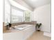 A sunlit soaking tub is surrounded by windows, tile accents, and decorative plants, creating a relaxing atmosphere at 15621 Se 103Rd Ter, Summerfield, FL 34491