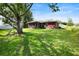 Lush backyard with a mature tree, vibrant green grass and a screened-in porch at 32 Dogwood Drive Loop, Ocala, FL 34472