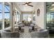 Inviting sunroom with cozy seating, a ceiling fan, and views of the neighborhood at 8878 Sw 103Rd Cir, Ocala, FL 34481