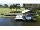A private dock with a boat lift and seating, perfect for enjoying waterfront living at 10893 Se 141 Avenue Rd, Ocklawaha, FL 32179
