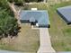 Aerial view showing the home's layout, garden beds, surrounding landscape, and long driveway at 15994 Sw 55Th Avenue Rd, Ocala, FL 34473