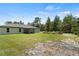 Spacious backyard with a well-maintained lawn, garden beds, and a covered patio at 15994 Sw 55Th Avenue Rd, Ocala, FL 34473