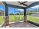 Relaxing screened-in porch offering scenic views of the open backyard and lush greenery at 300 Se Highway 42, Summerfield, FL 34491
