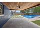 The covered patio overlooks the pool and yard, complete with stone pavers at 327 Se 50Th Ave, Ocala, FL 34471