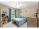 Bright bedroom featuring window, ceiling fan, blue accents, and natural light at 4465 Se 48Th Place Rd, Ocala, FL 34480