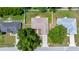 Aerial view of a home with a fenced backyard and mature trees in a suburban neighborhood at 1553 Ne 161St Pl, Citra, FL 32113