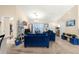 Comfortable living room area featuring plush blue sofas, neutral walls, and a ladder display at 1553 Ne 161St Pl, Citra, FL 32113
