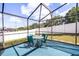 Screened-in pool area with outdoor table, chairs, and views of the fenced backyard at 1584 Silhouette Dr, Clermont, FL 34711