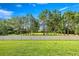 Fenced backyard featuring lush green grass and tall pine trees, providing privacy and a natural backdrop at 358 Irving Bend Dr, Groveland, FL 34736