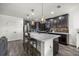 Gourmet kitchen boasts an oversized island, stainless appliances, stylish pendant lights, and dark wood cabinets at 358 Irving Bend Dr, Groveland, FL 34736