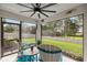 Inviting screened patio featuring comfortable seating, and views of the privacy fenced yard and lush landscaping at 358 Irving Bend Dr, Groveland, FL 34736