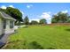 Lush green back yard featuring decorative rock border and privacy fence at 3883 Se 51St Ct, Ocala, FL 34480
