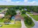 Aerial view of a home featuring a screened-in pool and a well-manicured lawn in a quiet residential neighborhood at 5390 Se 15Th Ct, Ocala, FL 34480