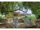 Backyard with a fire pit, seating area, screened pool, and bar area at 5390 Se 15Th Ct, Ocala, FL 34480