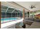 Spacious screened-in patio providing a clear view of the fenced pool area at 5390 Se 15Th Ct, Ocala, FL 34480