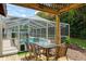 Poolside outdoor dining area with a screened-in pool at 5390 Se 15Th Ct, Ocala, FL 34480