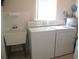 Laundry room features a utility sink, washer, dryer, and water heater at 11470 Sw 139Th St, Dunnellon, FL 34432
