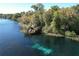 Beautiful aerial shot of a winding river bordered by lush greenery and showing clear turquoise water at 19424 Sw 77Th Loop, Dunnellon, FL 34432