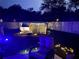 Illuminated backyard at night, showcasing the chicken coop and ambient lighting creating a serene outdoor retreat at 2924 Se 142Nd Pl, Summerfield, FL 34491
