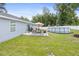 Relaxing backyard with a patio set, an above ground pool, and lush greenery at 2924 Se 142Nd Pl, Summerfield, FL 34491