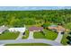 Aerial view displays a home's brown metal roof, and a pool next door surrounded by lush trees at 6142 Se 37Th Ter, Ocala, FL 34480