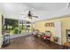 Cozy screened porch with seating, a ceiling fan, and views of the backyard at 9085 Sw 96Th Ln # B, Ocala, FL 34481