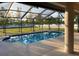 Screened-in pool and green backyard featuring beautiful landscaping at 9923 Se 64Th Ave, Belleview, FL 34420