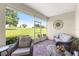 Relaxing screened lanai featuring comfortable seating and scenic golf course views at 9925 Sw 95Th Loop, Ocala, FL 34481