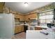 Retro kitchen with yellow cabinets, floral wallpaper, and vintage appliances at 2155 Nw 27Th Ave, Ocala, FL 34475